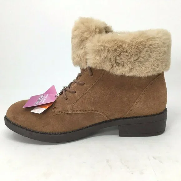 Skechers NIB Elm Cold Day Boots Booties Women's Size 8.5 Brown Faux Fur Lace Up - Picture 2 of 9